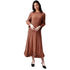 long-sleeve pleated bubble hem midi dress - DR1583